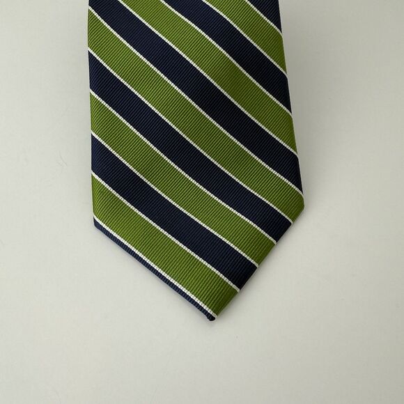 Rooster 100% Silk Repp Tie Green Blue Stripes 3.5" x 59.5" - Picture 1 of 4